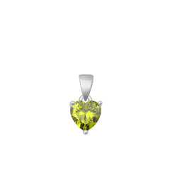 Sterling Silver Rhodium Plated Peridot Heart CZ Solitaire Pendant Face Height-8mm