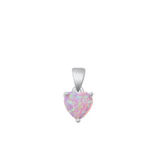 Load image into Gallery viewer, Sterling Silver Rhodium Plated Heart Pink Lab Opal Pendant