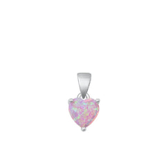 Sterling Silver Rhodium Plated Heart Pink Lab Opal Pendant