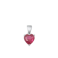 Sterling Silver Rhodium Plated Ruby Heart CZ Solitaire Pendant Face Height-8mm