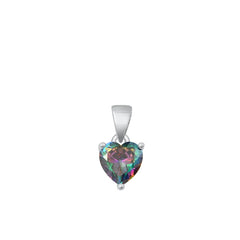 Sterling Silver Rhodium Plated Rainbow Topaz Heart CZ Solitaire Pendant Face Height-8mm