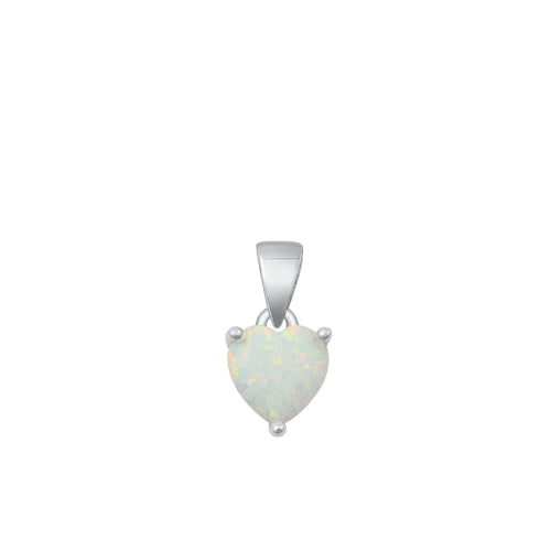 Sterling Silver Rhodium Plated Heart White Lab Opal Pendant