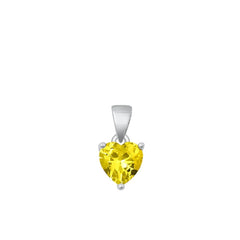Sterling Silver Rhodium Plated Yellow Heart CZ Solitaire Pendant Face Height-8mm