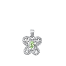 Load image into Gallery viewer, Sterling Silver Rhodium Plated Butterfly Light Green and Clear CZ Pendant