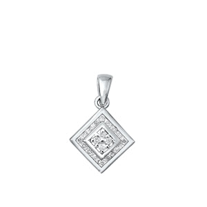 Sterling Silver Rhodium Plated Clear CZ Pendant-14.8 mm