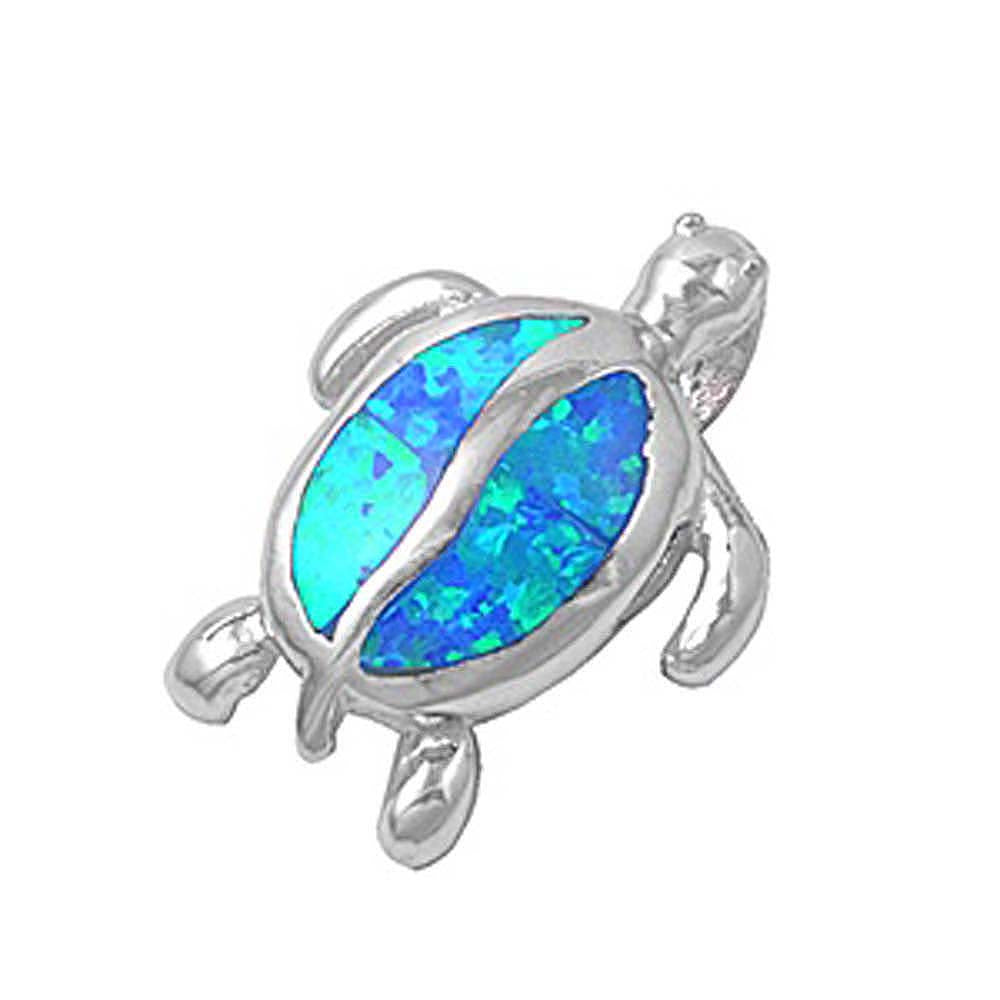 Sterling Silver Modish Turtle with Blue Lab Opal PendantAnd Pendant Height of 23MM