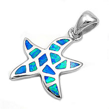 Load image into Gallery viewer, Sterling Silver Fancy Blue Lab Opal Starfish Pendant with Pendant Height of 18MM