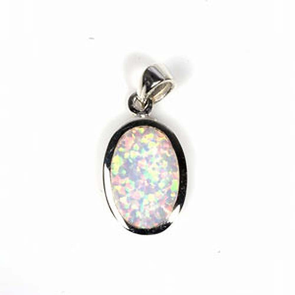 Sterling Silver Plain White Lab Opal Oval Shape Pendant with Pendant Height of 27MM
