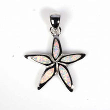 Load image into Gallery viewer, Sterling Silver Fancy Elegant White Lab Opal Starfish Pendant with Pendant Height of 30MM