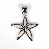 Sterling Silver Fancy Elegant White Lab Opal Starfish Pendant with Pendant Height of 30MM