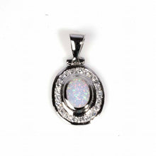 Load image into Gallery viewer, Sterling Silver Elegant Syle Oval White Lab Opal with Round Clear CZ StoneAnd Pendant Height of 29MM