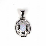 Sterling Silver Elegant Syle Oval White Lab Opal with Round Clear CZ StoneAnd Pendant Height of 29MM