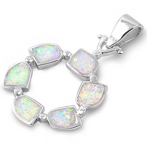 Sterling Silver Open Circle Shape White Lab Opal PendantAnd Pendant Height 27mm