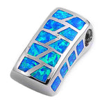Sterling Silver Rectangle Shape Blue Lab Opal PendantAnd Pendant Height 25mm