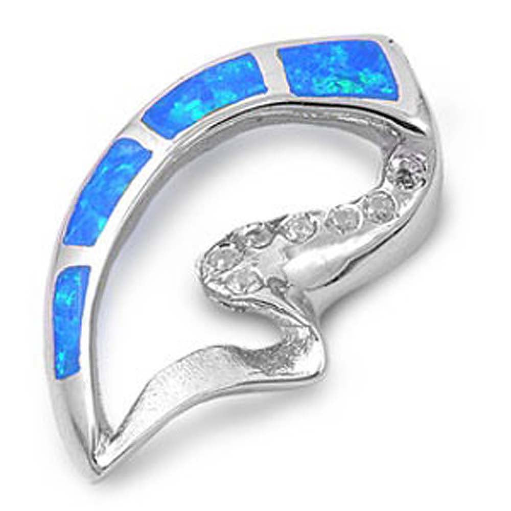 Sterling Silver Elgant Style with Blue Lab Opal and Clear CZ StoneAnd Pendant Height of 22MM