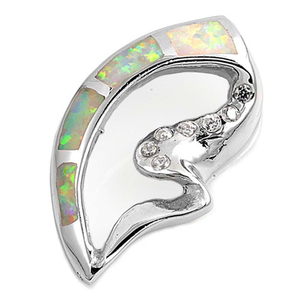 Sterling Silver Elgant Style with White Lab Opal and Clear CZ StoneAnd Pendant Height of 22MM