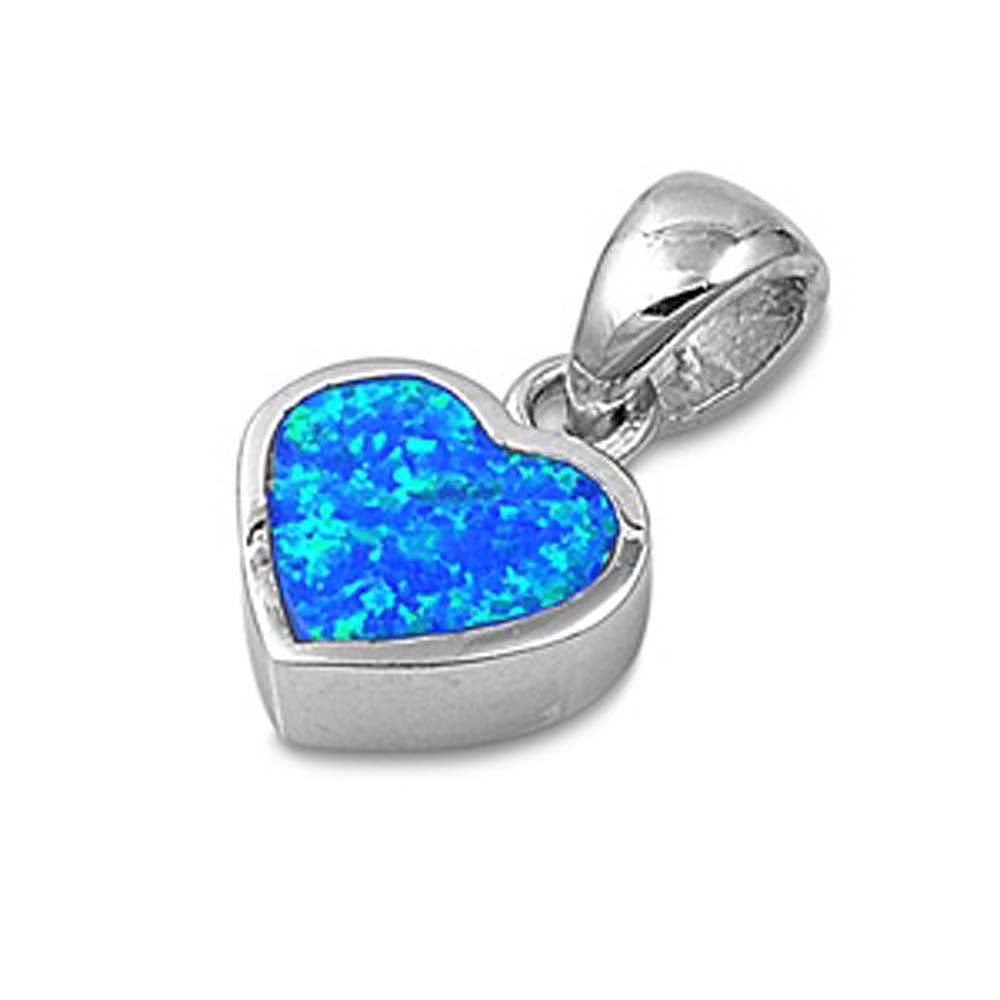 Sterling Silver Plain Blue Lab Opal Heart Pendant with Pendant Height of 10MM