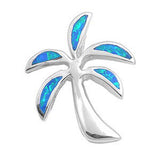 Sterling Silver Stylish Palm Tree with Blue Lab Opal PendantAnd Pendant Height of 21MM