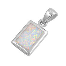 Load image into Gallery viewer, Sterling Silver Rectangle Plain White Lab Opal Pendant with Pendant Height of 15MM