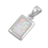 Sterling Silver Rectangle Plain White Lab Opal Pendant with Pendant Height of 15MM