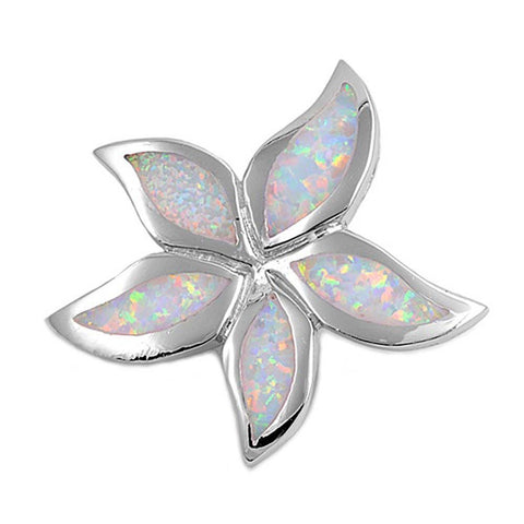 Sterling Silver Flower Shape White Lab Opal PendantAnd Pendant Height 29mm