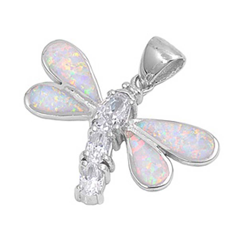 Sterling Silver Flower Shape White Lab Opal PendantAnd Pendant Height 38mm