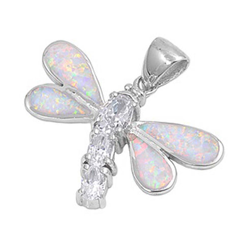Sterling Silver Flower Shape White Lab Opal PendantAnd Pendant Height 38mm
