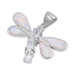 Sterling Silver Flower Shape White Lab Opal PendantAnd Pendant Height 38mm