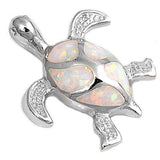 Sterling Silver Turtle Shape White Lab Opal PendantAnd Pendant Height 27mm