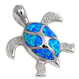 Sterling Silver Turtle Shape Blue Lab Opal PendantAnd Pendant Height 28mm
