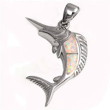 Load image into Gallery viewer, Sterling Silver Stylish Swordfish with White Lab Opal PendantAnd Pendant Height of 24MM