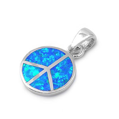 Sterling Silver Modish Blue Lab Opal Peace Sign Pendant with Pendant Height of 18MM