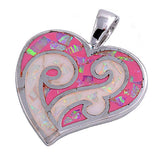 Sterling Silver Heart Shape Pink Lab Opal PendantAnd Pendant Height 22mm