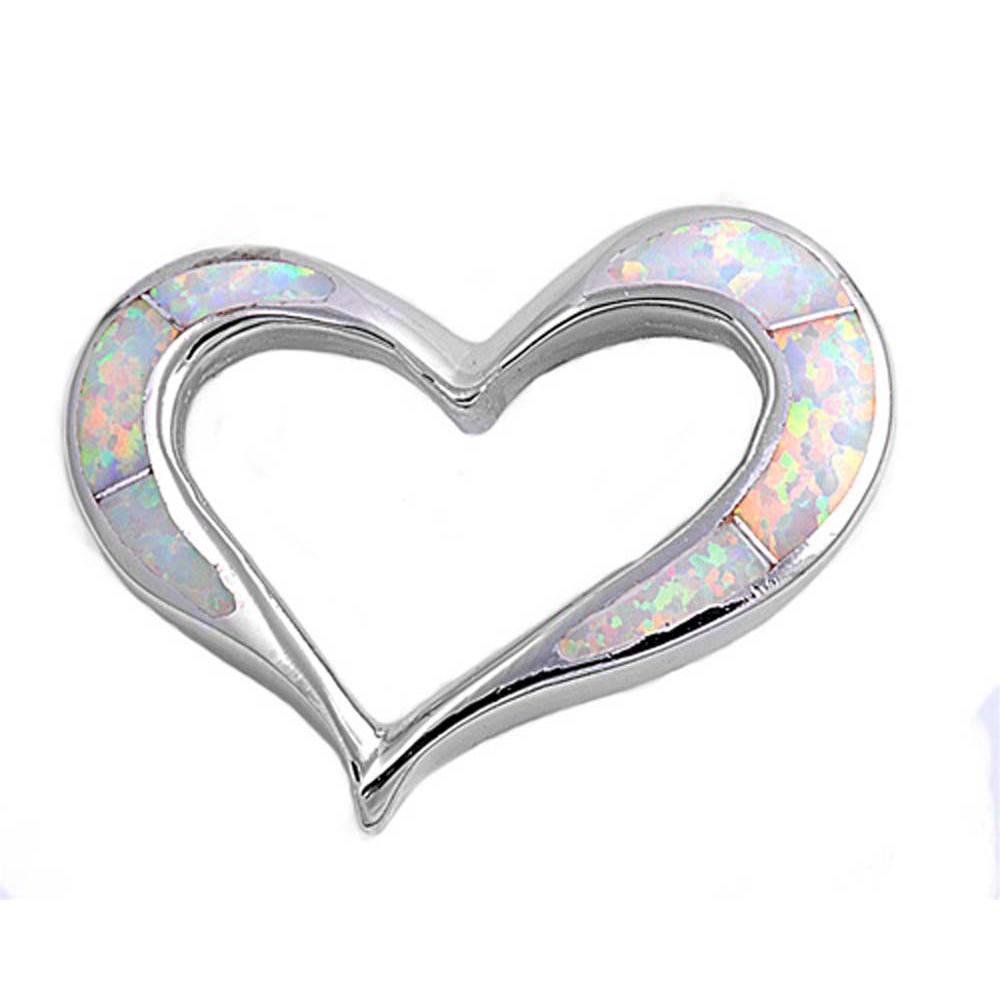Sterling Silver Heart Shape White Lab Opal PendantAnd Pendant Height 23mm