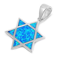 Load image into Gallery viewer, Sterling Silver Plain Blue Lab Opal Star of David Pendant with Pendant Height of 22MM