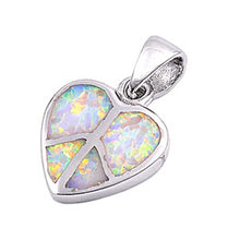 Load image into Gallery viewer, Sterling Silver Fancy White Lab Opal Heart Peace Sign Pendant with Pendant Height of 13MM
