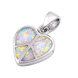 Sterling Silver Fancy White Lab Opal Heart Peace Sign Pendant with Pendant Height of 13MM