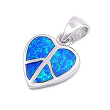 Load image into Gallery viewer, Sterling Silver Fancy Blue Lab Opal Heart Peace Sign Pendant with Pendant Height of 13MM