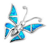 Sterling Silver Rhodium Plated Butterfly Shape Blue Lab Opal PendantAnd Pendant Height 29mm