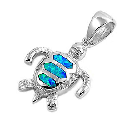Sterling Silver Modish Turtle with Blue Lab Opal PendantAnd Pendant Height of 22MM