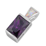 Sterling Silver Amethyst Rectangle Shape White Lab Opal PendantAnd Pendant Height 25mm