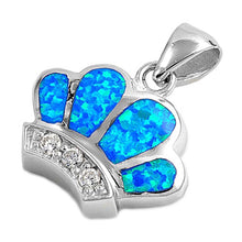 Load image into Gallery viewer, Sterling Silver Crown Shape Blue Lab Opal Pendant with  CZ StonesAnd Pendant Height 16mm