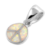 Sterling Silver Modish White Lab Opal Peace Sign Pendant with Pendant Height of 9.6MM