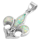 Sterling Silver Fancy White Lab Opal Fleur De Lise Pendant with Pendant Height of 25MM