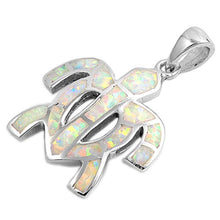 Load image into Gallery viewer, Sterling Silver Fancy Modish White Lab Opal Turtle Pendant with Pendant Height of 21MM