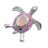 Sterling Silver Turtle Shape Pink Lab Opal PendantAnd Pendant Height 30mm