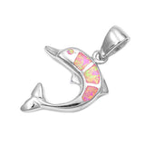 Sterling Silver Stylish Dolphin with Pink Lab Opal PendantAnd Pendant Height of 20MM