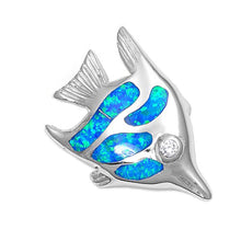 Load image into Gallery viewer, Sterling Silver Fish Shape Blue Lab Opal Pendant  withCZ StoneAnd Pendant Height 18mm