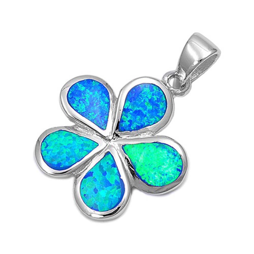 Sterling Silver Blue Lab Opal Plumeria Shaped Pendant