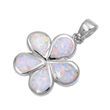 Sterling Silver Plumeria Shape White Lab Opal PendantAnd Pendant Height 20mm